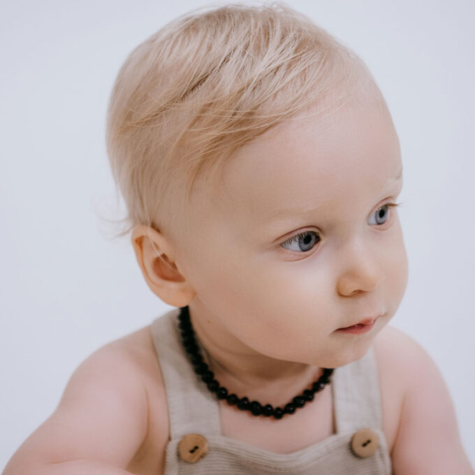 black polished amber necklace for baby