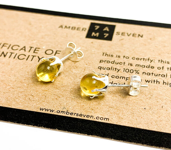 yellow amber stud earrings
