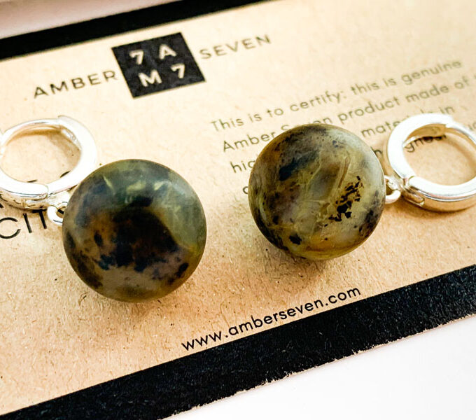 raw green amber earrings