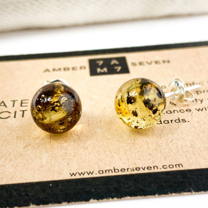 green amber stud earrings