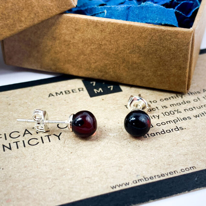 cherry amber stud earrings