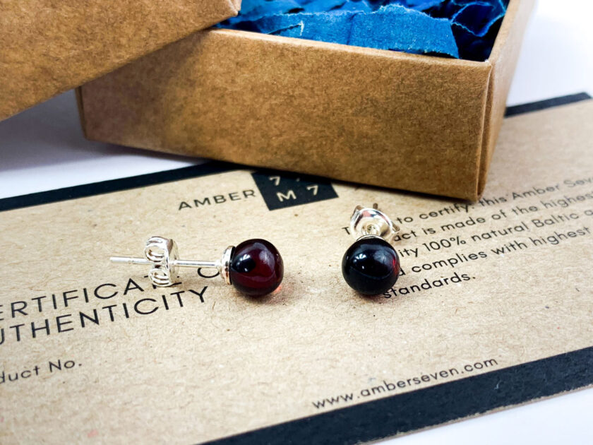 cherry amber stud earrings