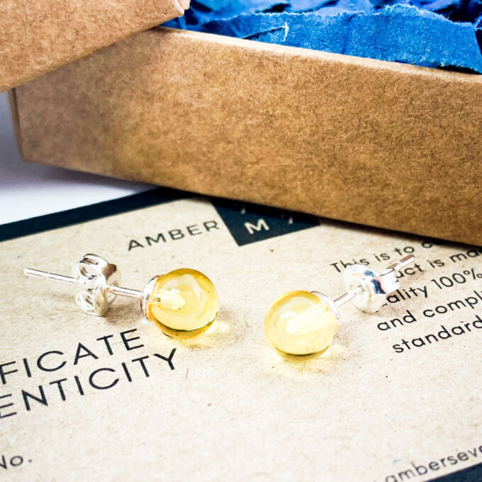 lemon amber stud earrings