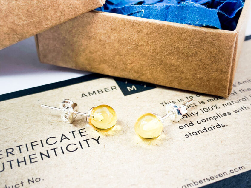 lemon amber stud earrings